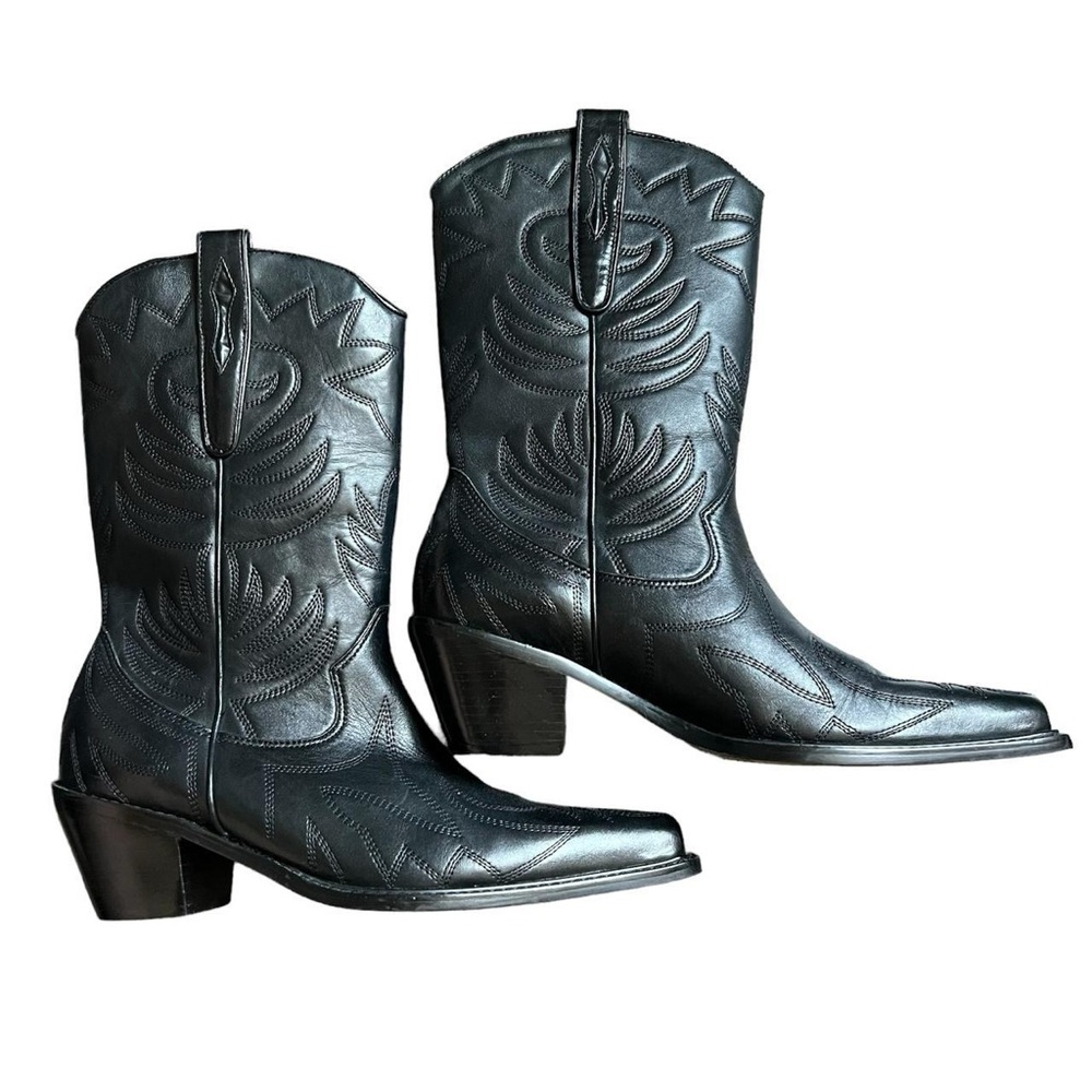 Cathy Jean Authentic Black Leather Western Cowboy Boots